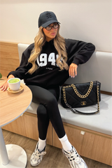 1946 ESSENTIAL BLACK PRINTED HOODIE