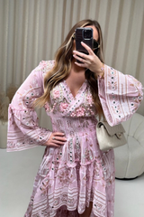 Eloise pink embellished high low tiered dress