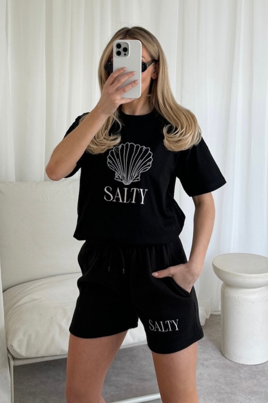 Salty black embroidered premium t-shirt and shorts