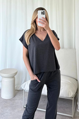 Stella charcoal V Neck Loungewear Set