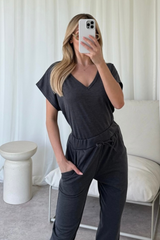 Stella charcoal V Neck Loungewear Set