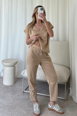 Stella Camel V Neck Loungewear Set