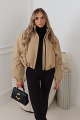 REMI CAMEL CROPPED HOODED DRAWSTRING JACKET