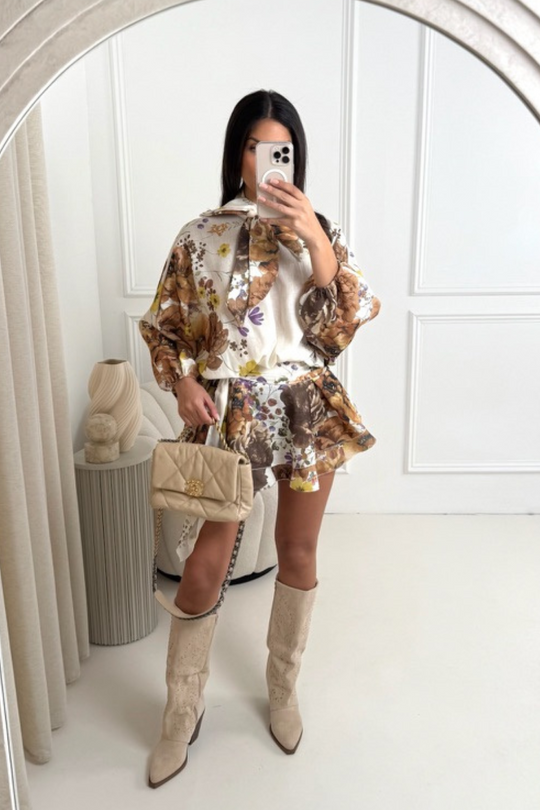 Georgia beige floral shirt dress