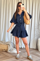 Lizzie dark denim puff sleeve blouse & skirt co ord