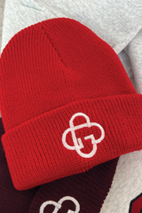 G monogram red embroidered knit beanie hat