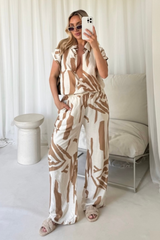 Teresa cream & beige patterned shirt & trousers co ord co-ord