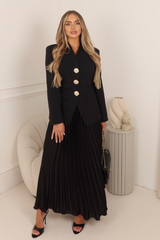 Emma black pleated midi skirt