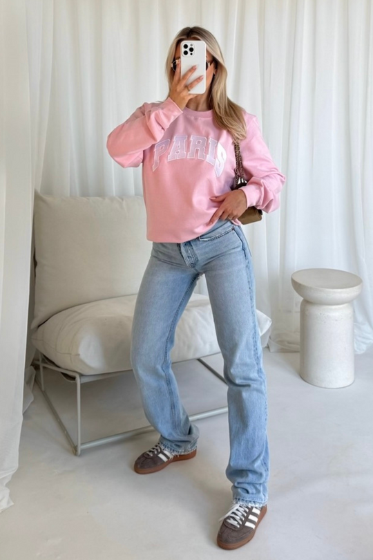 Paris pink embroidered sweater