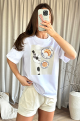 Coffee & croissants printed white heavyweight t-shirt