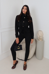 BETHANIE BLACK DRAWSTRING FAUX SUEDE JACKET