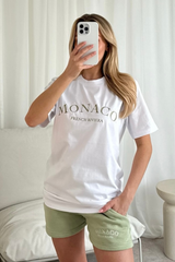 Monaco sage embroidered premium t-shirt shorts co-ord