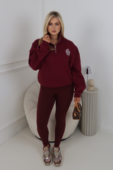 GLAMIFY BURGUNDY EMBROIDERED ST MORITZ EVERYDAY ESSENTIAL 3/4 ZIP