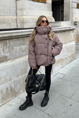 HANNAH TAUPE HIGH COLLAR COAT