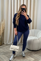 Katy Navy Ribbed Leggings Leggings