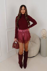 Brooklyn cherry lace trim shorts