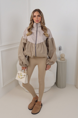 LILLIE BEIGE BALLOON SLEEVE CHECK JACKET