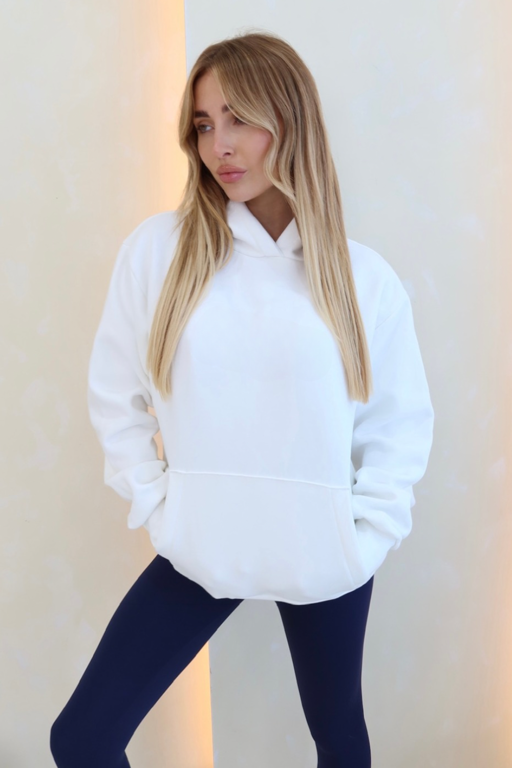 White heavyweight premium hoodie Glamify Famous For Loungewear