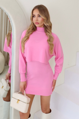 bella pink cropped jumper dress coord