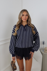 LEO NAVY STRIPE COLLARED JUMPER