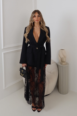 MAYA BLACK FITTED SKIRT WITH DRAPE LACE