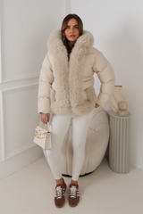 PALMA CREAM FAUX FUR HOOD & ZIP SHORT COAT