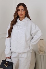 CALABASAS LIGHT MARL EMBROIDERED HOODIE & STRAIGHT LEG TROUSERS LOUNGEWEAR
