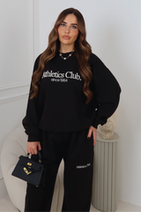 ATHLETICS CLUB BLACK EMBROIDERED SWEATER & STRAIGHT LEG TROUSERS LOUNGEWEAR