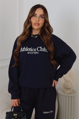 ATHLETICS CLUB NAVY EMBROIDERED SWEATER & STRAIGHT LEG TROUSERS LOUNGEWEAR