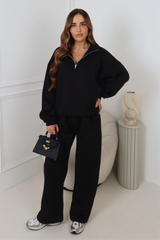 G MONOGRAM BLACK EMBROIDERED 3/4 ZIP & STRAIGHT LEG TROUSERS LOUNGEWEAR