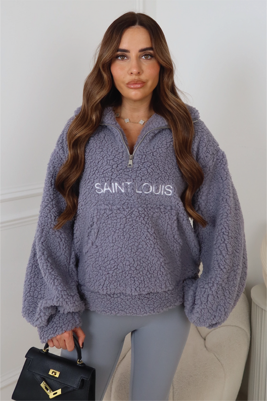 SAINT LOUIS GREY EMBROIDERED 3/4 ZIP FLEECE
