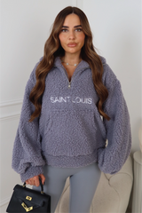 SAINT LOUIS GREY EMBROIDERED 3/4 ZIP FLEECE
