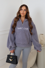 SAINT LOUIS GREY EMBROIDERED 3/4 ZIP FLEECE