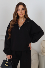 G MONOGRAM BLACK EMBROIDERED 3/4 ZIP & STRAIGHT LEG TROUSERS LOUNGEWEAR