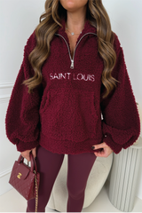 SAINT LOUIS BURGUNDY EMBROIDERED 3/4 ZIP FLEECE