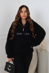 Saint Louis black embroidered 3/4 zip fleece