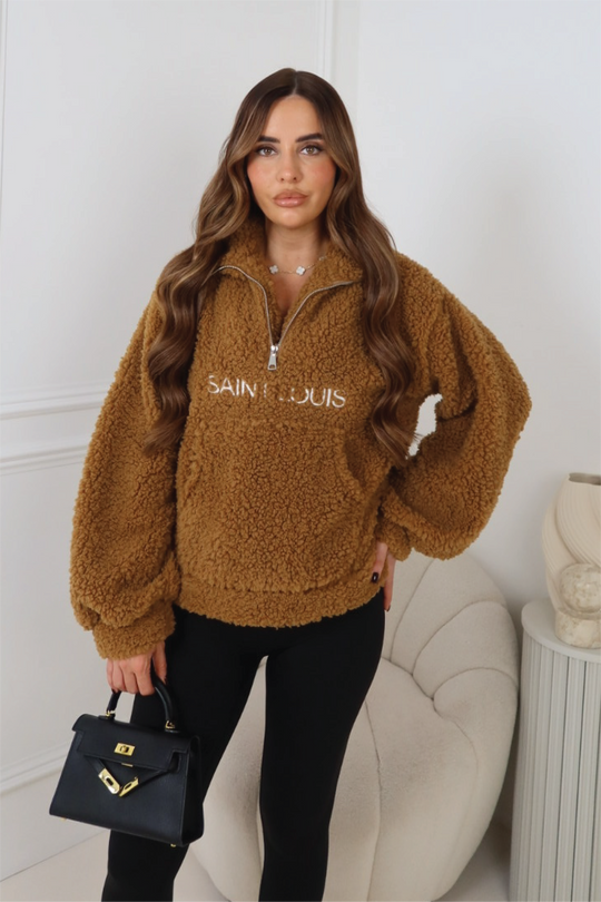 SAINT LOUIS CAMEL EMBROIDERED 3/4 ZIP FLEECE