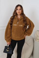 SAINT LOUIS CAMEL EMBROIDERED 3/4 ZIP FLEECE