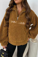 SAINT LOUIS CAMEL EMBROIDERED 3/4 ZIP FLEECE