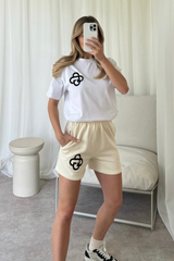 G monogram ecru embroidered premium t-shirt and shorts