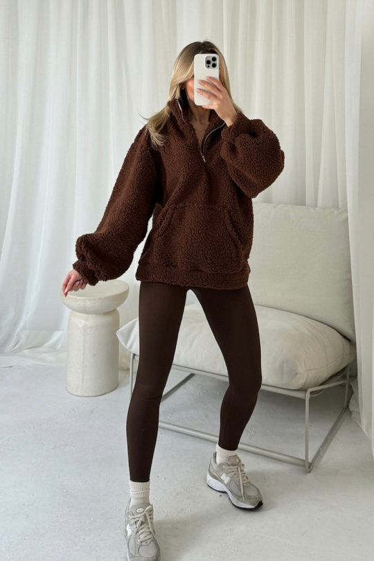Myla chocolate 3/4 zip fleece and legging set