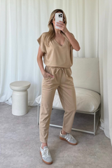Stella Camel V Neck Loungewear Set
