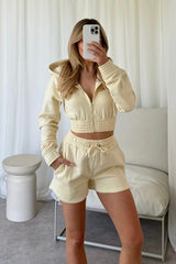Naomi cream cropped jacket and shorts