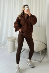Myla chocolate 3/4 zip fleece and legging set