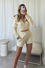 Naomi cream cropped jacket and shorts
