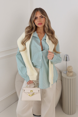 GLAMIFY GREEN STRIPED BASIC LONG SLEEVE SHIRT
