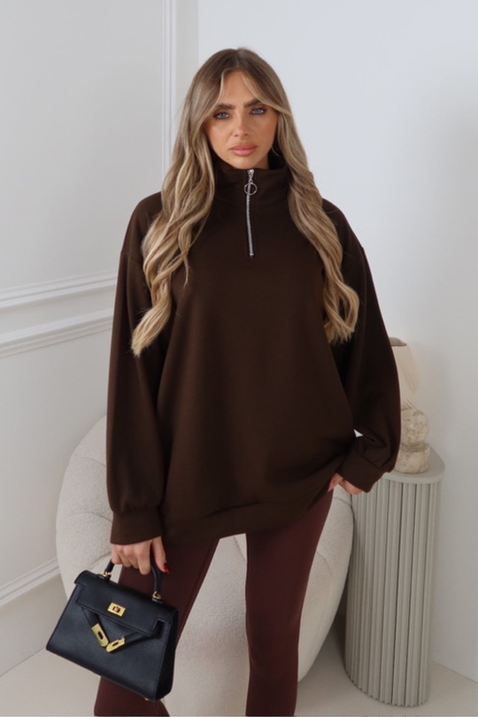 AYLA CHOCOLATE 3/4 ZIP JUMPER