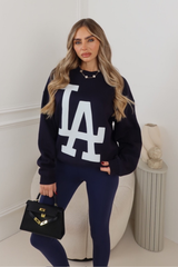 LA PRINTED SWEATSHIRT NAVY AND MATCHING LEGGINGS SET