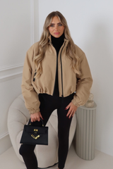 REMI CAMEL CROPPED HOODED DRAWSTRING JACKET
