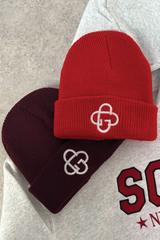 G monogram red embroidered knit beanie hat